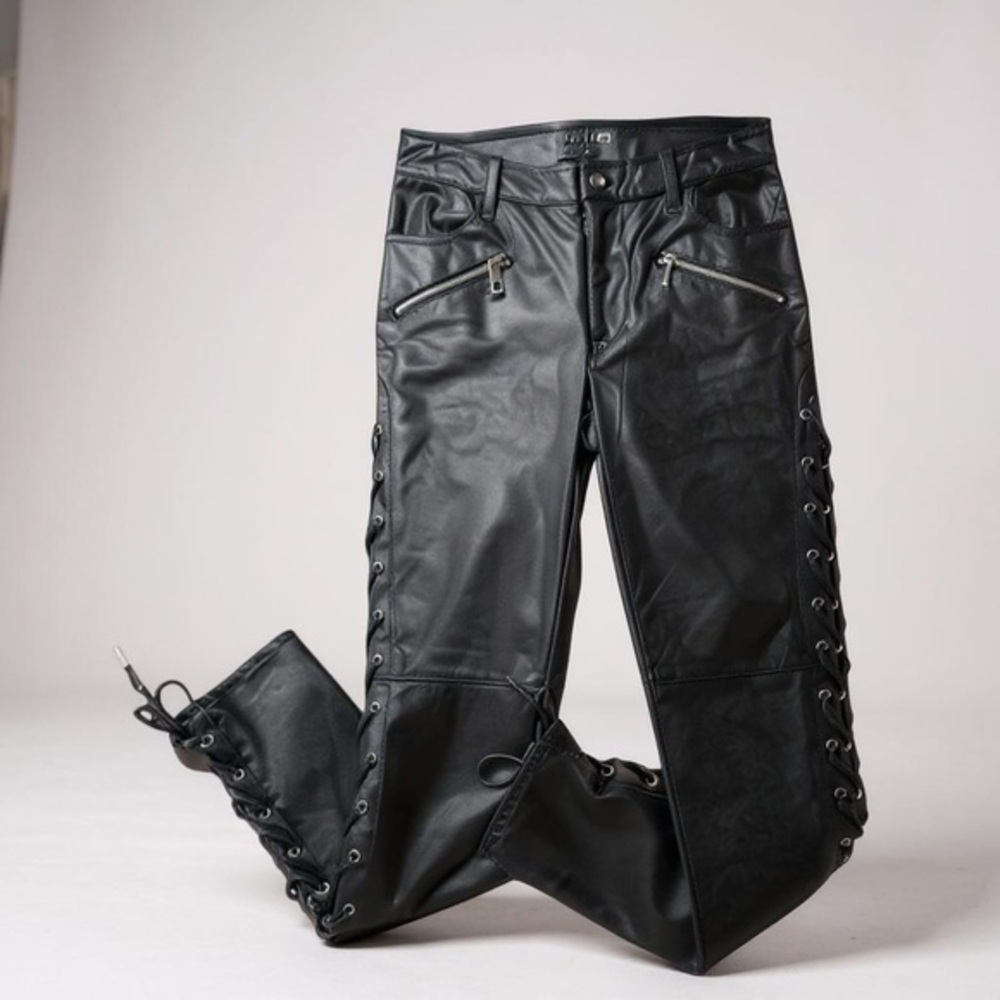 Nasty Gal Faux Leather Moto Side Lace Up Pants